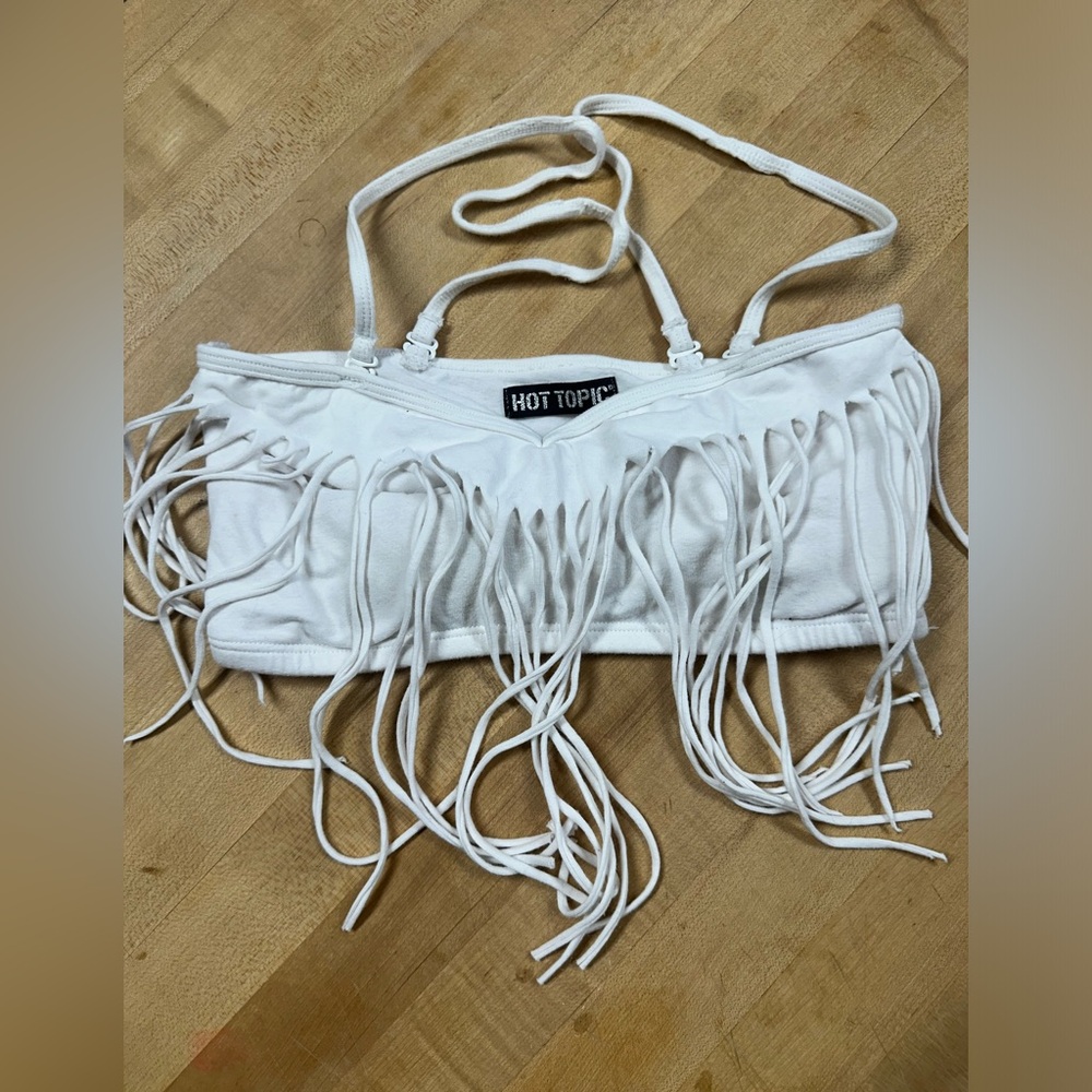 Hot Topic White Fringe Crop Top
